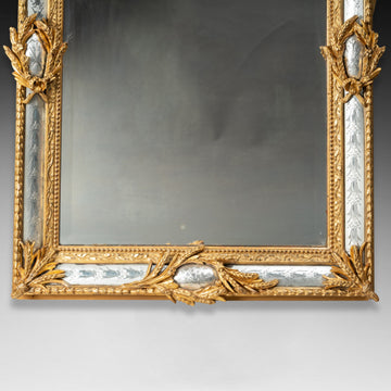A BEAUTIFUL FRENCH 19TH CENTURY LOUIS XVI ST. DOUBLE FRAMED GILTWOOD AND SILVERED PARCLOSE MIRROR.