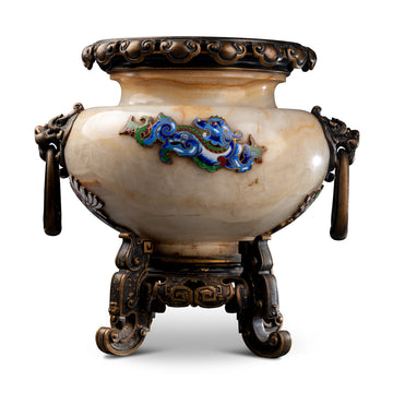 A FRENCH 19TH CENTURY CHINESE ST. ONYX D'ALGERIE, ENAMEL AND ORMOLU JARDINIERE. By H. JOURNET & CIE. CIRCA 1880