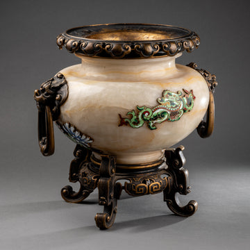 A FRENCH 19TH CENTURY CHINESE ST. ONYX D'ALGERIE, ENAMEL AND ORMOLU JARDINIERE. By H. JOURNET & CIE. CIRCA 1880