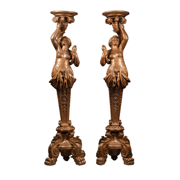 A PAIR OF 19TH CENTURY NAPOLEON III PATINATED WOOD PORTE-TORCHERES