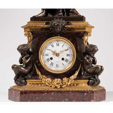 A 19TH CENTURY FRENCH PATINATED BRONZE AND GRIOTTE MARBLE “THREE GRACE” CLOCK BY VICTOR SIGNED VICTOR PAILLARD CIRCA 1885. - Galerie Rosiers