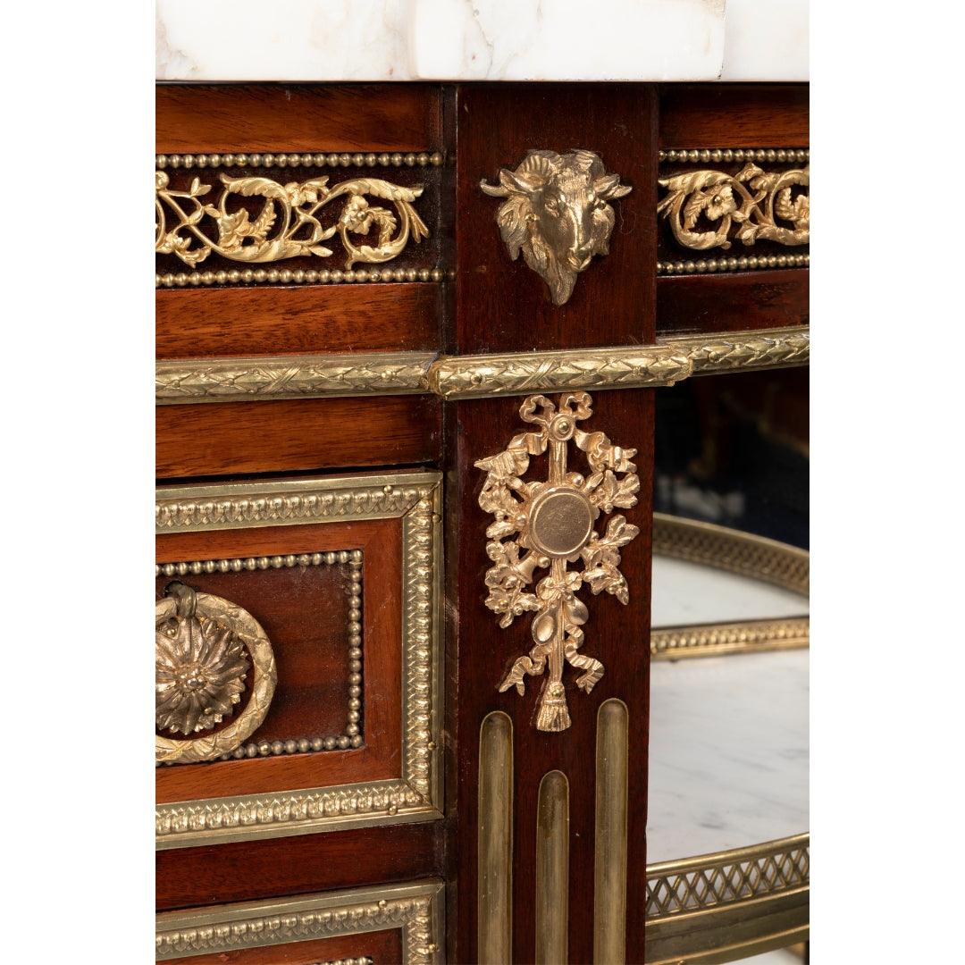 A CHARMING 19TH CENTURY LOUIS XVI ST. DESSERTE AND ENCOIGNURES IN MAHOGANY ORMOLU AND MARBLE. - Galerie Rosiers