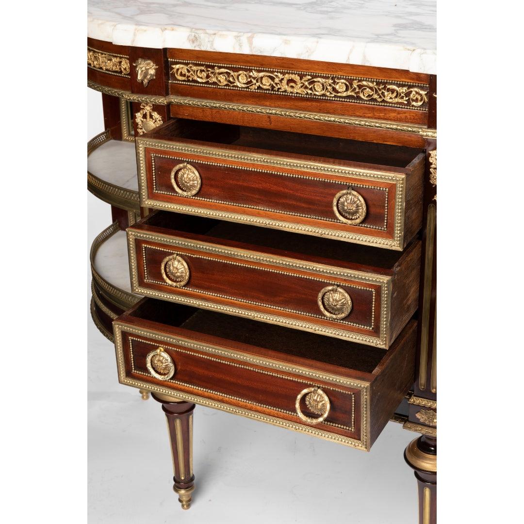 A CHARMING 19TH CENTURY LOUIS XVI ST. DESSERTE AND ENCOIGNURES IN MAHOGANY ORMOLU AND MARBLE. - Galerie Rosiers