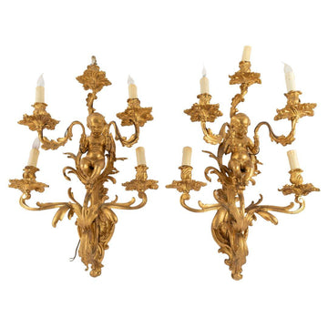 A CHARMING PAIR OF FRENCH 19TH CENTURY LOUIS XV STYLE WALL SCONCES.
