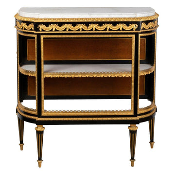 A FRENCH 19TH CENTURY LOUIS XVI ST. ORMULU-MOUNTED EBONISED CONSOLE BY EMMANUEL  ALFRED BEURDELEY (1847-1919).
