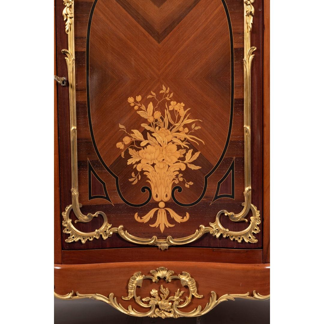 A FRENCH 19TH CENTURY NAPOLEON III ST. KINGWOOD, TULIPWOOD, ORMOLU, AND MARBLE MEUBLE D’APPUI - Galerie Rosiers