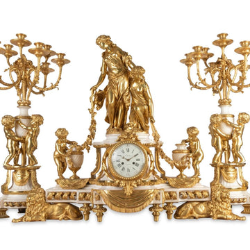 A MONUMENTAL NAPOLEON III ORMULU AND WHITE MARBLE CLOCK SET BY HENRI VIAN (1860-1905) - Galerie Rosiers