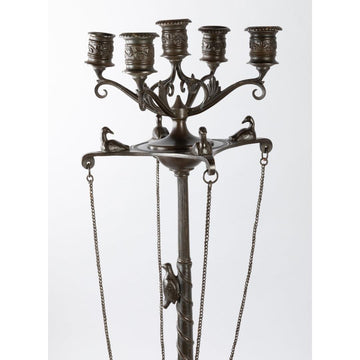 A PAIR OF 19TH CENTURY PATINATED BRONZE RENAISSANCE ST. CANDELABRAS.