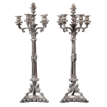 A PAIR OF FRENCH 19TH CENTURY LOUIS PHILIPPE SILVER CANDELABARAS.