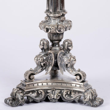A PAIR OF FRENCH 19TH CENTURY LOUIS PHILIPPE SILVER CANDELABARAS.