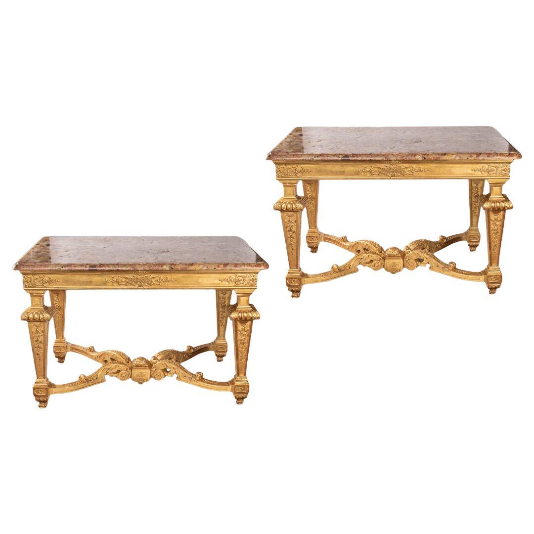 A PAIR OF FRENCH 19TH CENTURY LOUIS XIV ST. GILTWOOD AND BRÈCHE D’ALEP CONSOLES. - Galerie Rosiers