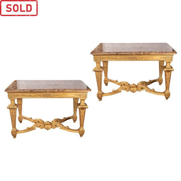 A PAIR OF FRENCH 19TH CENTURY LOUIS XIV ST. GILTWOOD AND BRÈCHE D’ALEP CONSOLES.