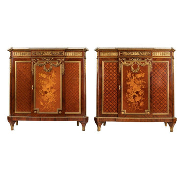 A PAIR OF FRENCH 19TH CENTURY LOUIS XVI ST. MAHOGANY AND ORMULU MOUNTED MEUBLE D’APPUI  AFTER HENRY DASSON.