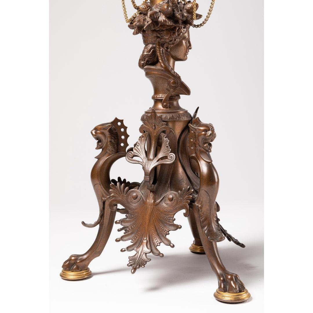 A PAIR OF FRENCH 19TH CENTURY NÉO CLASSICAL ST. ORMOLU AND PATINATED BRONZE CANDELABRAS, SIGNED F. BARB - Galerie Rosiers