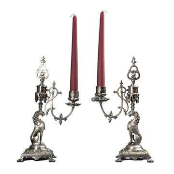 A PAIR OF FRENCH 19TH CENTURY NEO-RENAISSANCE ST. SILVERED METAL CANDLESTICKS - Galerie Rosiers