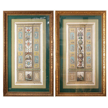 A PAIR OF ITALIAN 18TH CENTURY FRESCO PILASTERS INGRAVINGS by JUANES VOLPATO ROME 1775.