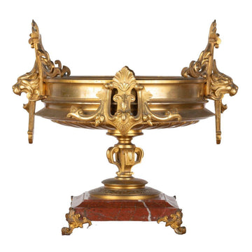 A REMARKABLE FRENCH 19TH CENTURY NEO-CLASSICAL ORMOLU AND  ROUGE DU LANGUEDOC MARBLE TAZZA.