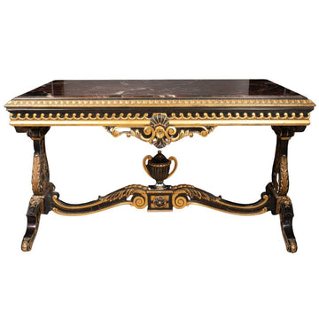 A STUNNING ITALIAN EARLY 19TH CENTURY EBONIZED MAHOGANNY, POLYCHROME AND MARBLE FLORENTINE TABLE. - Galerie Rosiers