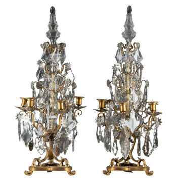 AN ELEGANT PAIR OF FRENCH 19TH CENTURY LOUIS XV ST. ORMOLU AND CRYSTAL GIRANDOLES. - Galerie Rosiers