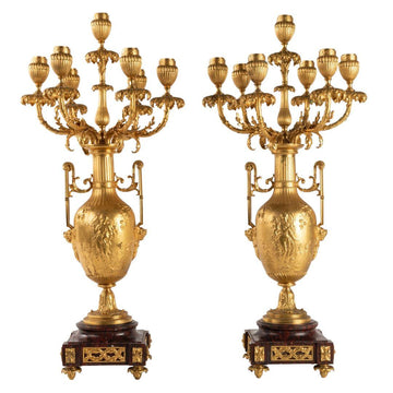 AN EXQUISITE PAIR OF 19TH CENTURY LOUIS XVI ST. ORMULU AND MARBLE CANDELABRAS.