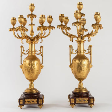 AN EXQUISITE PAIR OF 19TH CENTURY LOUIS XVI ST. ORMULU AND MARBLE CANDELABRAS. - Galerie Rosiers