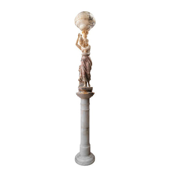 AN ITALIAN 19TH CENTURY ORIENTALIST ALABASTER LAMP SCULPTURE ATTRIBUTED TO GUGLIEMO PUGI (1850-1915).